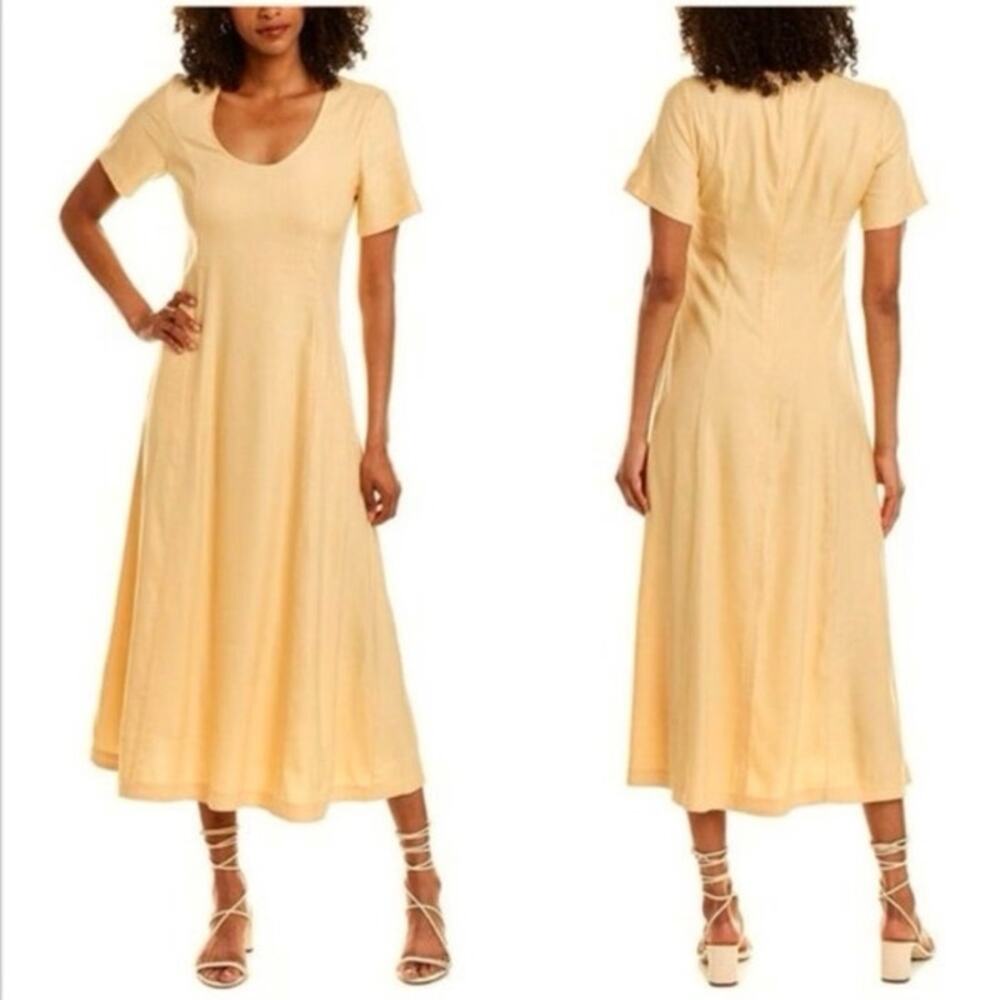 Club Monaco midi dress size 4 linen butter yellow NWT minimalist drop waist